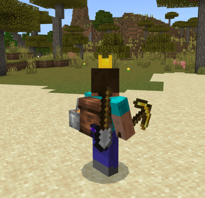 Player Wearing Backpack with Stone Shovel