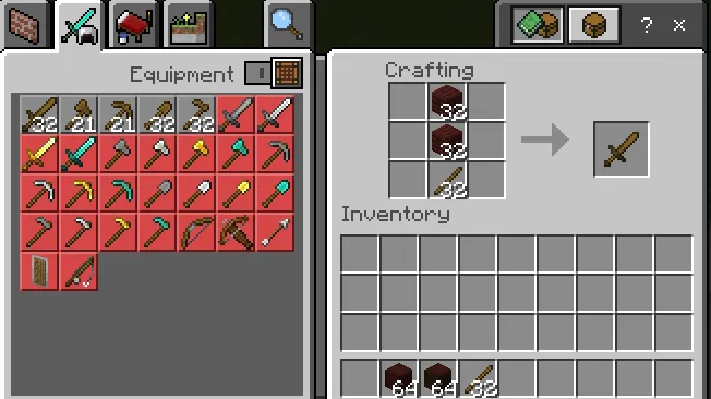 Wooden sword from cherry planks recipe