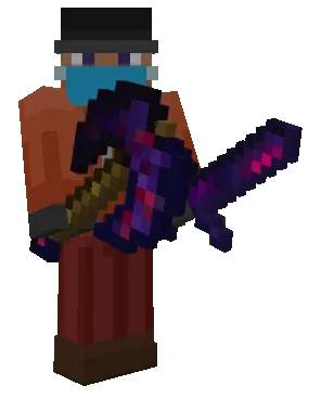 Equipped Weapons: Glowing Obsidian Battleaxe & Sword