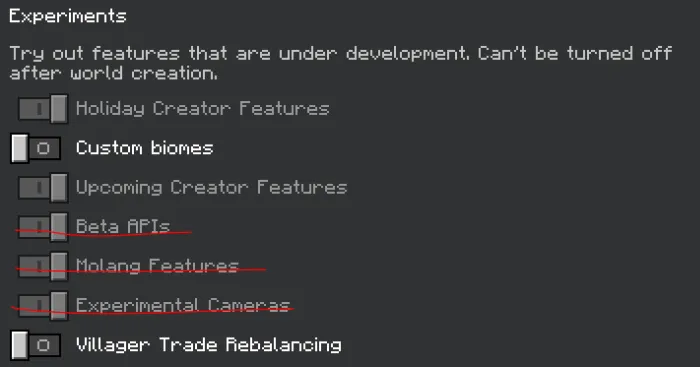 Required Experiments for the Item Trashcan Addon