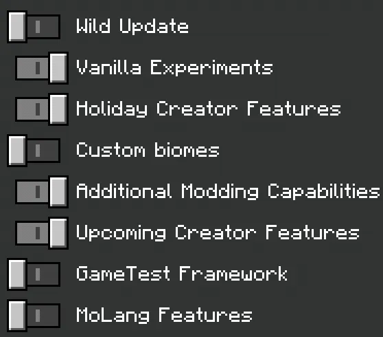 Required Experimental Options