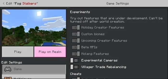 Required Experiments for The Fog Stalkers Addon