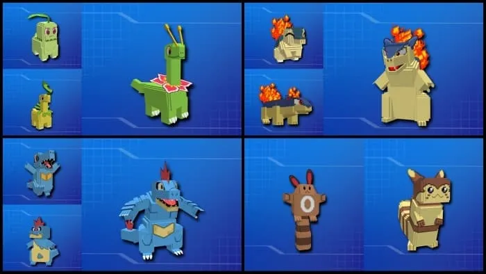 Chikorita, Cyndaquil, Totodile and Sentret