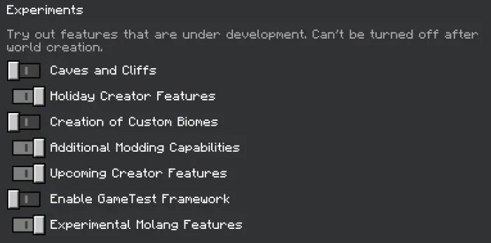 Required Experiments for Loled Furniture Addon