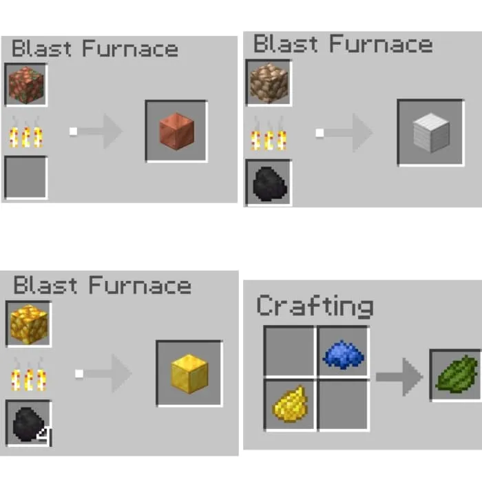 Ingot Block Recipes and Green Dye Recipe