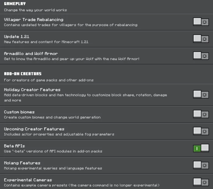 Required Experiments for Totem Parity Addon