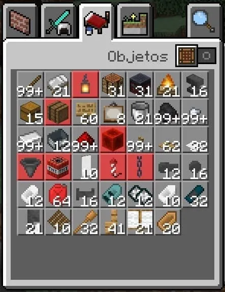 Crafting Recipes and Parts of Boats in Creative Inventory