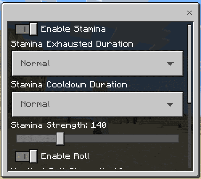 Roll and Stamina Configuration: Screenshot 1