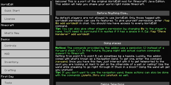 WorldEdit Documentation in Game