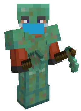 Equipped Weathered Copper Armor, Tools & Weapons (Shovel and Hoe)