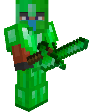 Equipped Emerald Armor, Tools & Weapons (Axe and Sword)
