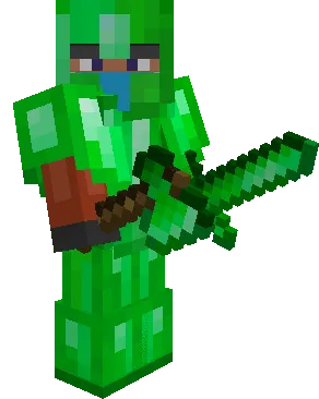 Equipped Emerald Armor, Tools & Weapons (Axe and Sword)