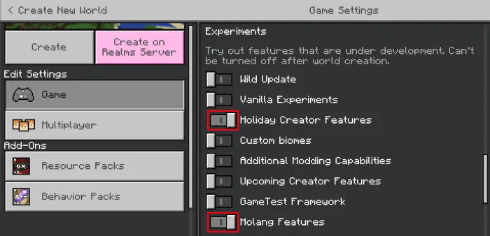 Required Experiments for Emerald Addon