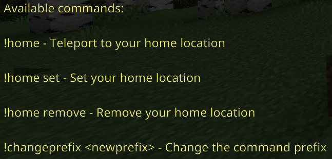 MCE: Homes: List of Available Commands