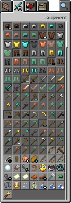 Copper Equipment, Armor and Tools in the Inventory
