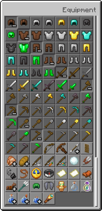 Emerald Equipment, Armor and Tools in the Inventory