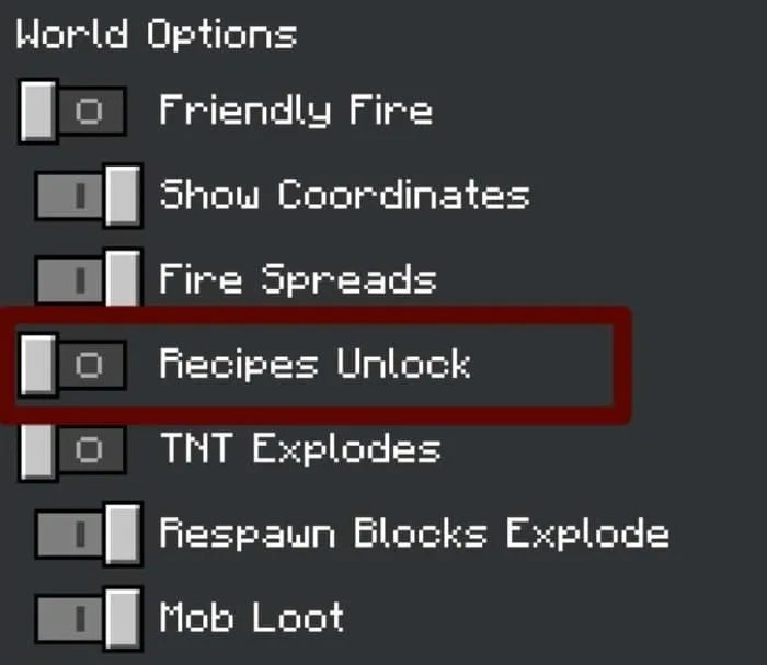Disabled Recipes Unlock Toggle