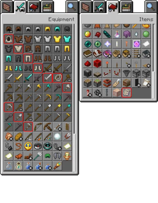 Invisibility Armor, Weapons, Whip, and Tools in Creative Inventory