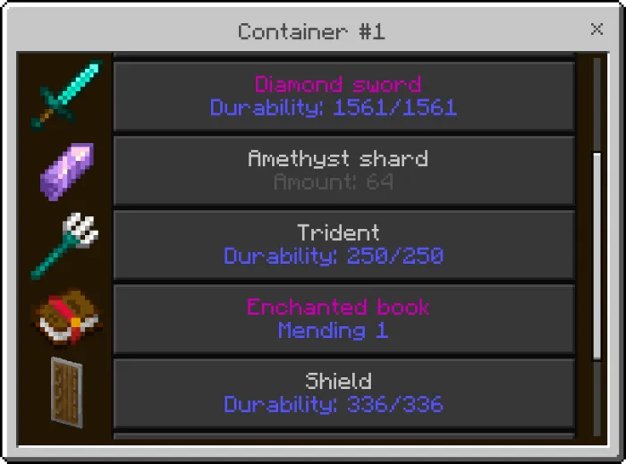 Information of Items in the Container