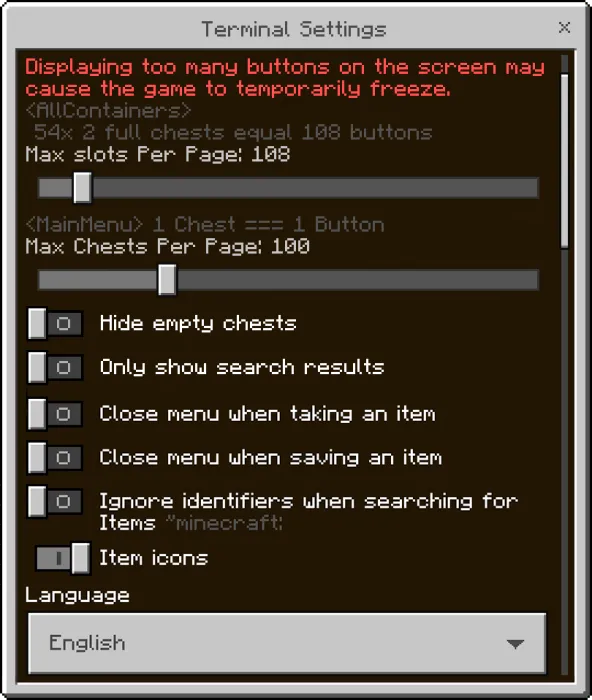 Terminal Settings Menu