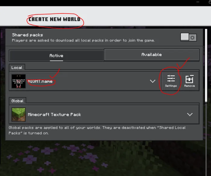 Opening Pack Settings