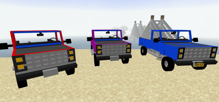 Red, Purple and Blue lifted trucks