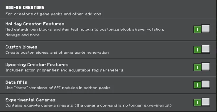 Required Experiments for Trades And Mobs Addon