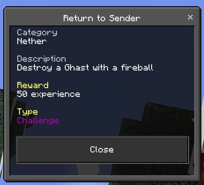 Return to Sender Advancement Menu