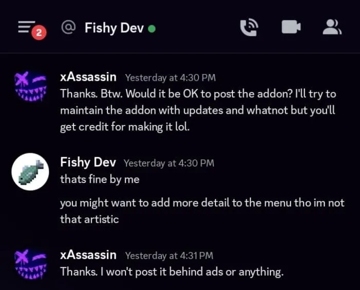 Fishy Dev's Permission for xAssasin