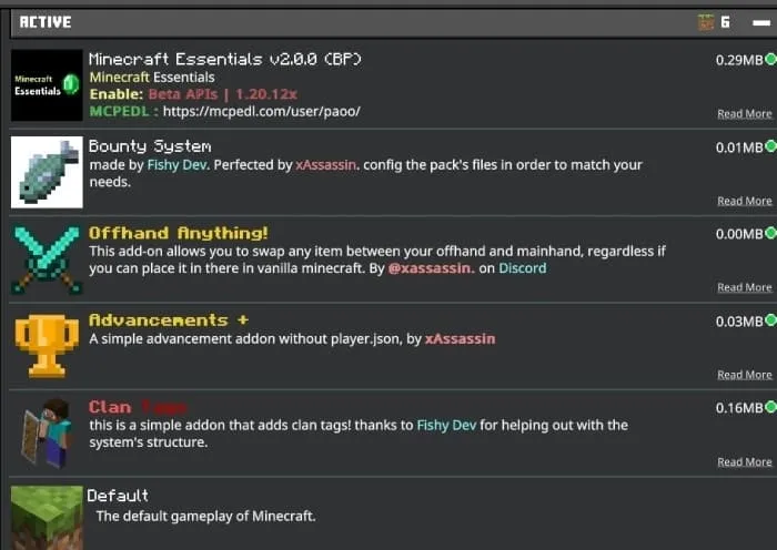 Addon Order: Screenshot