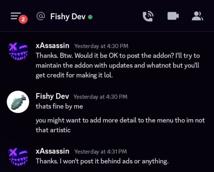Fishy Dev's Permission for xAssasin