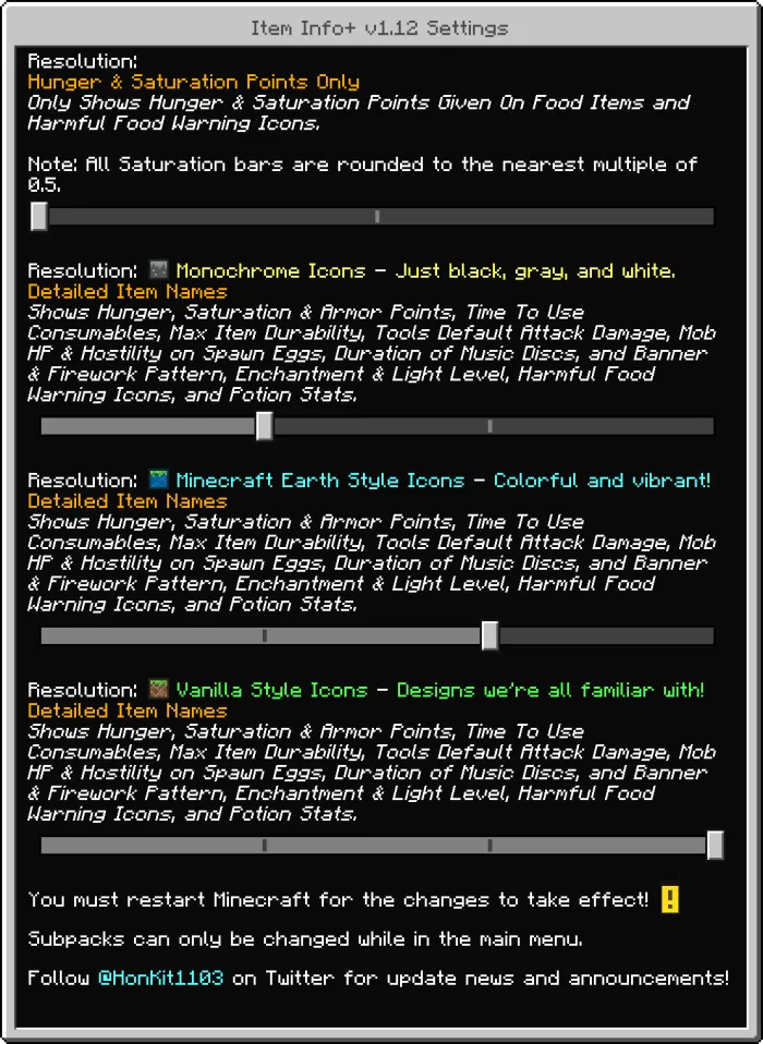 Item Info+ v1.12 Settings