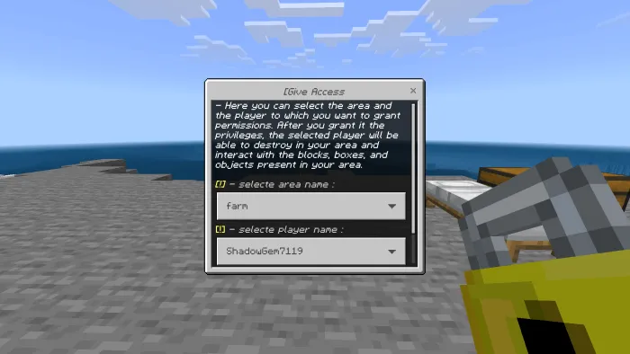 Give Access to Players: Screenshot