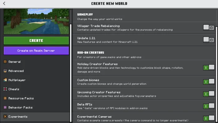 Required Experiments for Adha Craft Addon