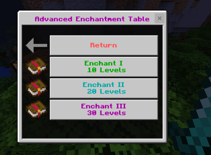 Advanced Enchantement Table Options Levels