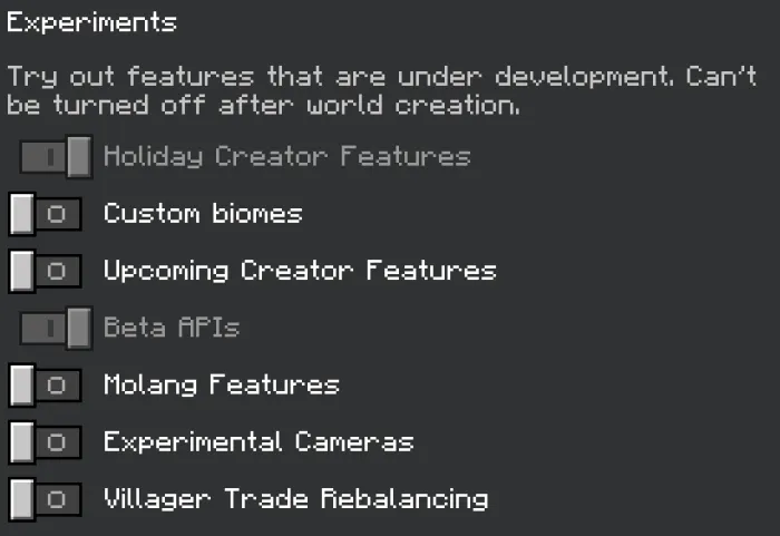 Required Experimental Options