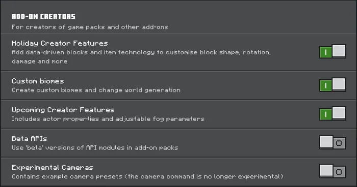 Required Experiments for Tinkers' Bedrock Addon
