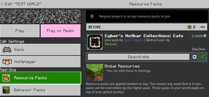 Resource Packs Settings