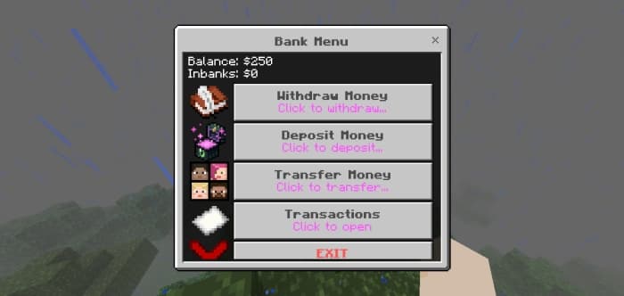 Bank Menu: Screenshot