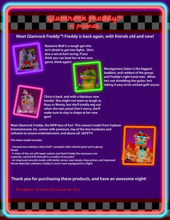 Glamrock Freddy Fazbear n' Friends Description