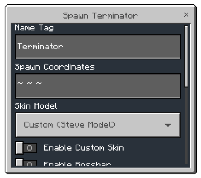 Spawn Terminator Menu: Screenshot 1