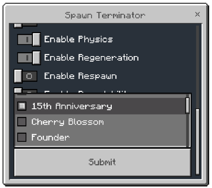 Spawn Terminator Menu: Screenshot 2