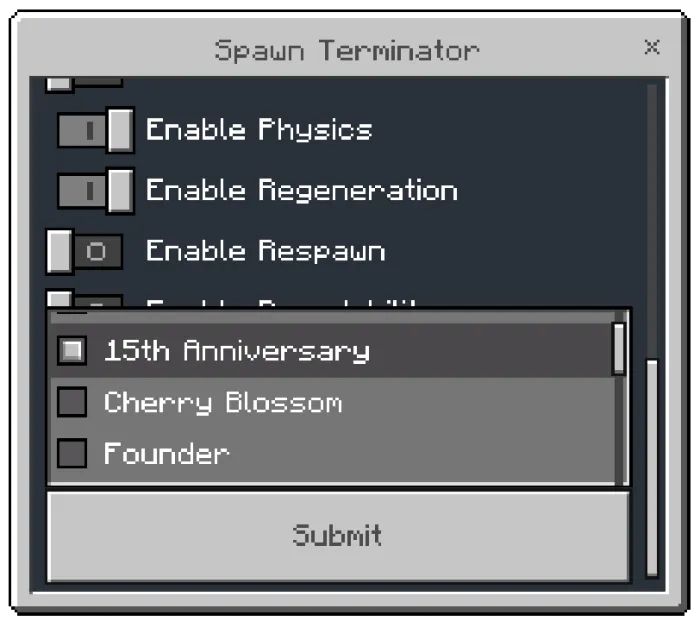 Spawn Terminator Menu: Screenshot 2