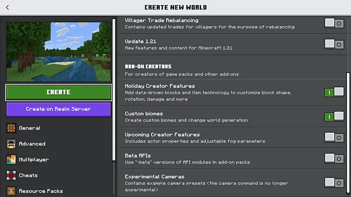 Required Experimental Options