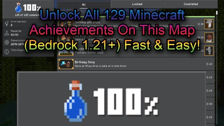Thumbnail: Unlock All 129 Minecraft Achievements On This Map (Bedrock 1.21): Fast & Easy!
