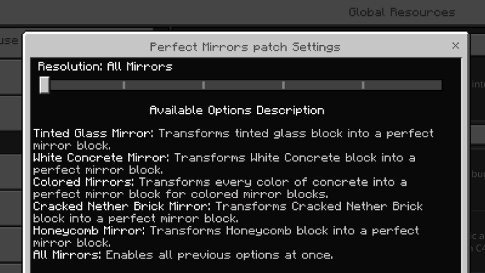 Perfect Mirrors Add-On Settings