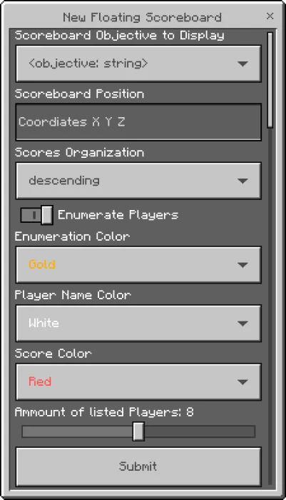 New Floating Scoreboard Menu