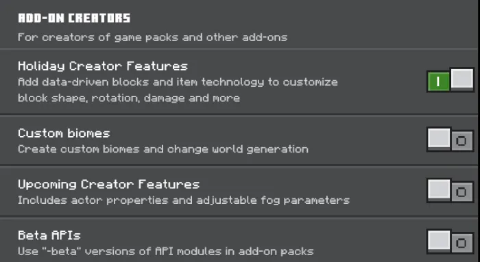 Required Experiments for Raiyon's More Vanilla Tools Addon