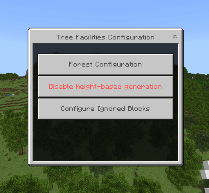 Tree Facilities Configuration Menu