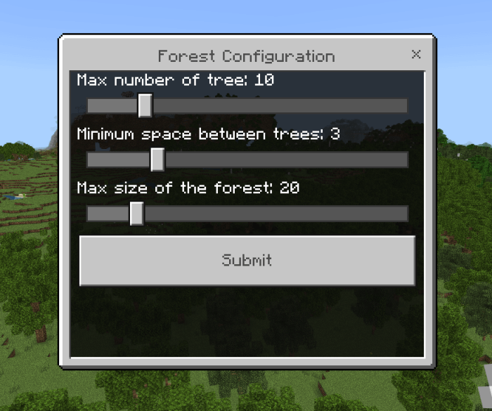 Forest Configuration Menu